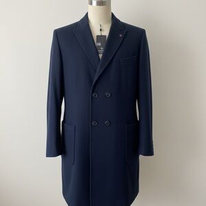 Dewberry Couture Deluxe New Men's Wool Coat, Navy, Large PLT8355 LACIVERT